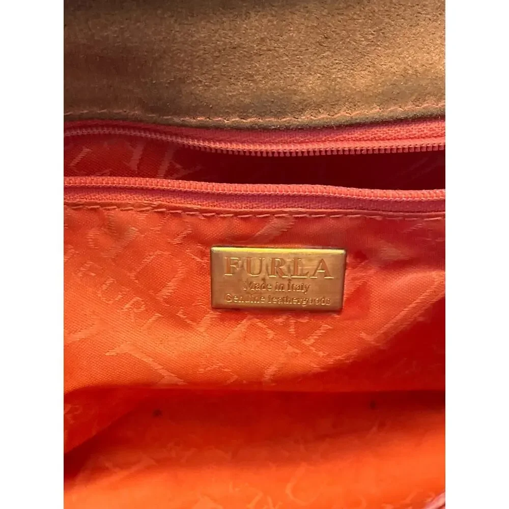 FURLA Refurbished Bag Leather Crossbody Detachable Strap Rose Gold Clutch Italy - Picture 12 of 16